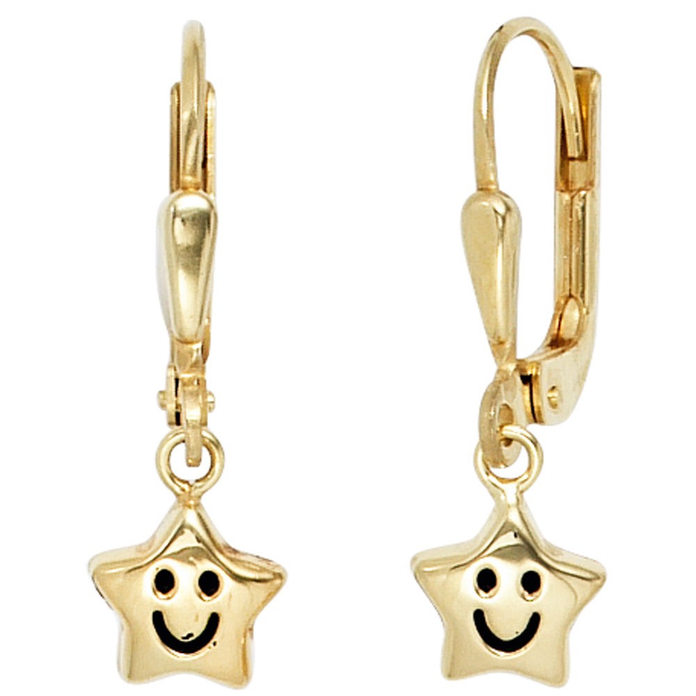 Kinder Boutons Stern 333 Gelbgold Ohrringe Ohrhänger Kinderohrringe