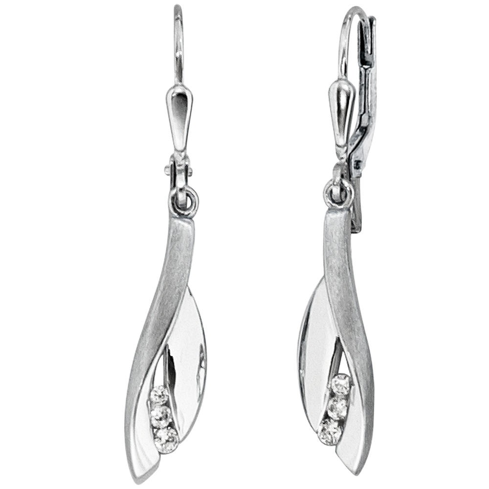 Boutons 375 Gold Weißgold mattiert 6 Zirkonia Ohrringe Ohrhänger Goldohrringe