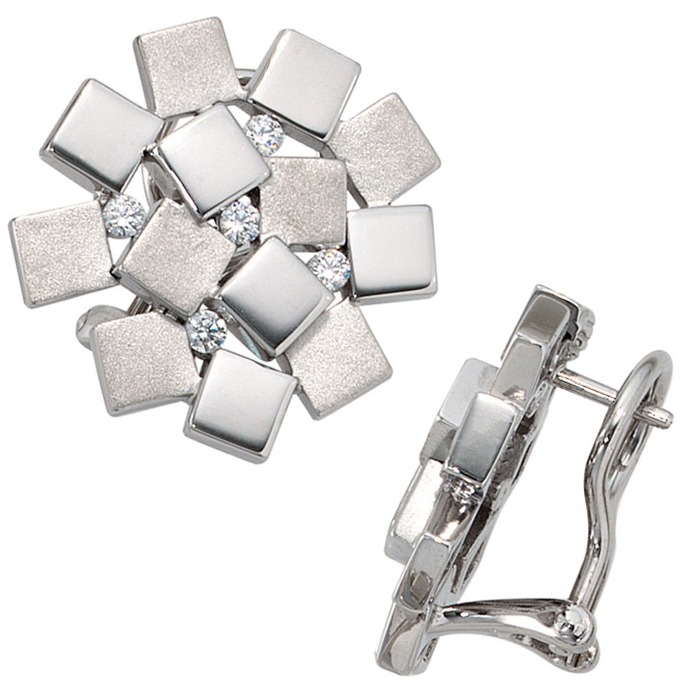 Ohrstecker 925 Sterling Silber rhodiniert mattiert 10 Zirkonia Ohrringe