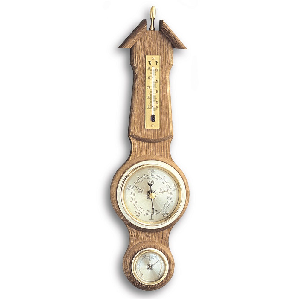 Wetterstation Eiche massiv rustikal, Thermometer, Barometer, Hygrometer