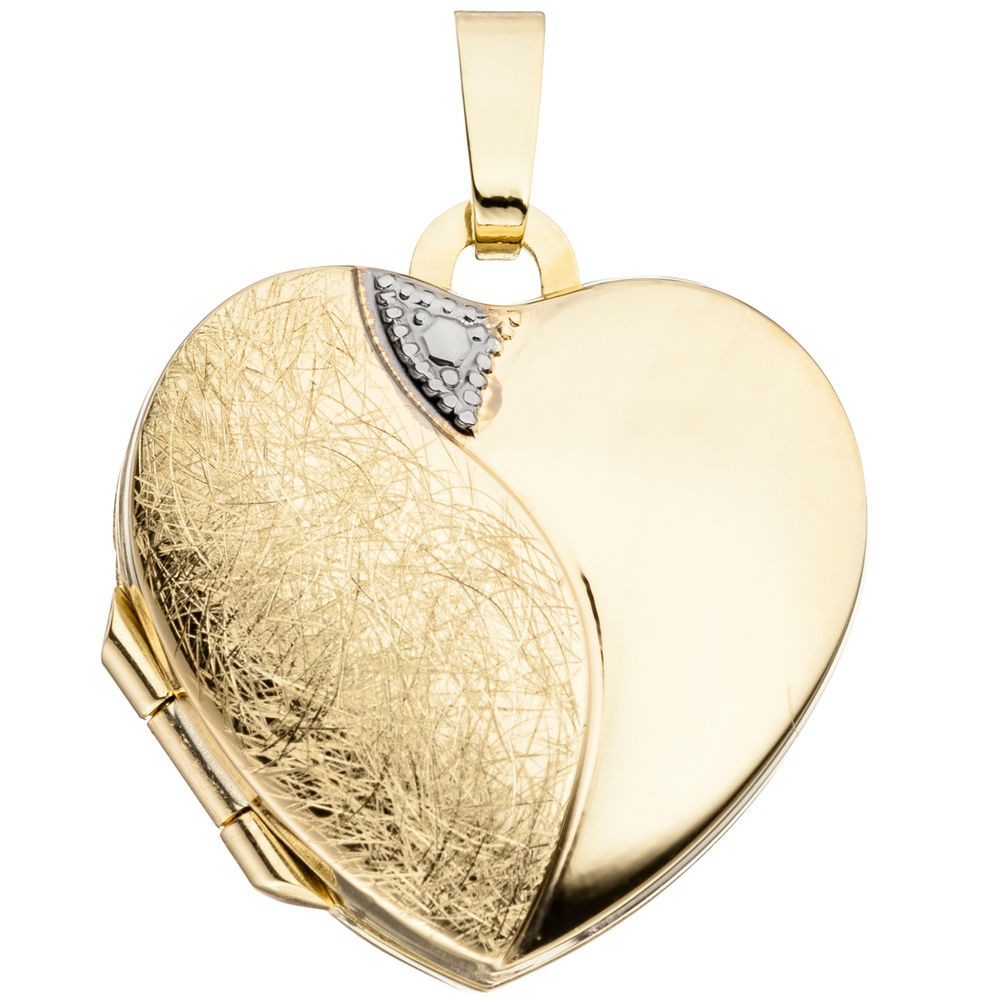 Medaillon Herz 333 Gelbgold eismatt Anhänger zum Öffnen