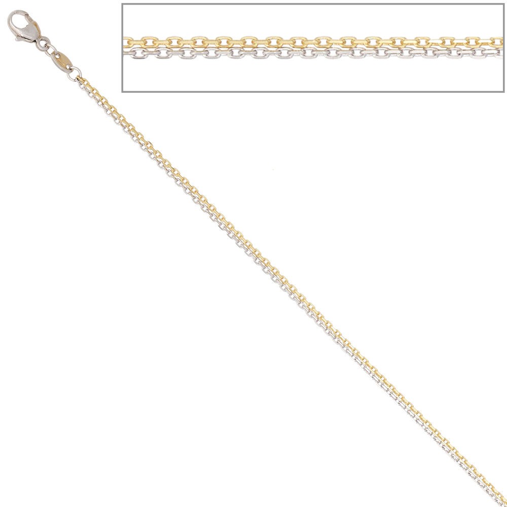 Ankerkette 2-reihig 585 Gelbgold Weißgold 45cm Gold Kette Weißgoldkette