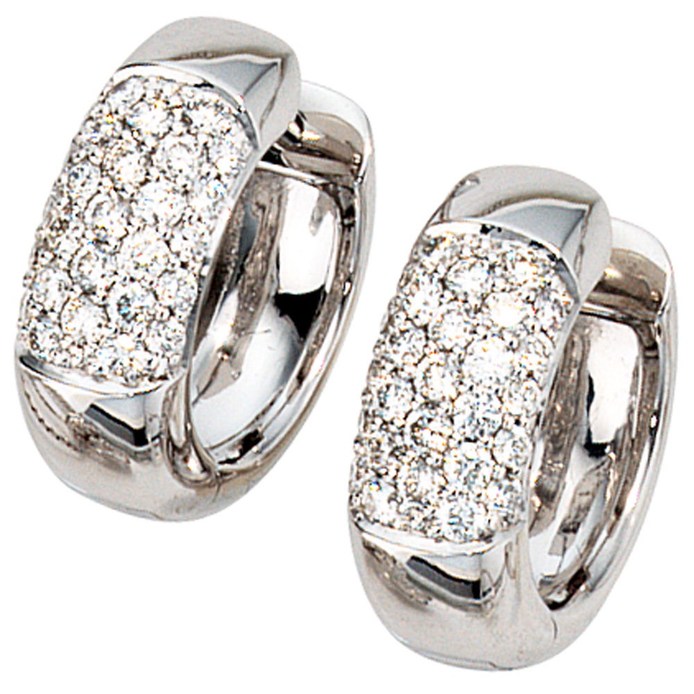 Creolen rund 585 Weißgold 54 Diamanten Brillanten Ohrringe Weißgoldcreolen