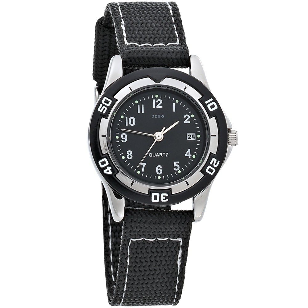 JOBO Kinder Armbanduhr schwarz Quarz Analog Messing Mineralglas Kinderuhr