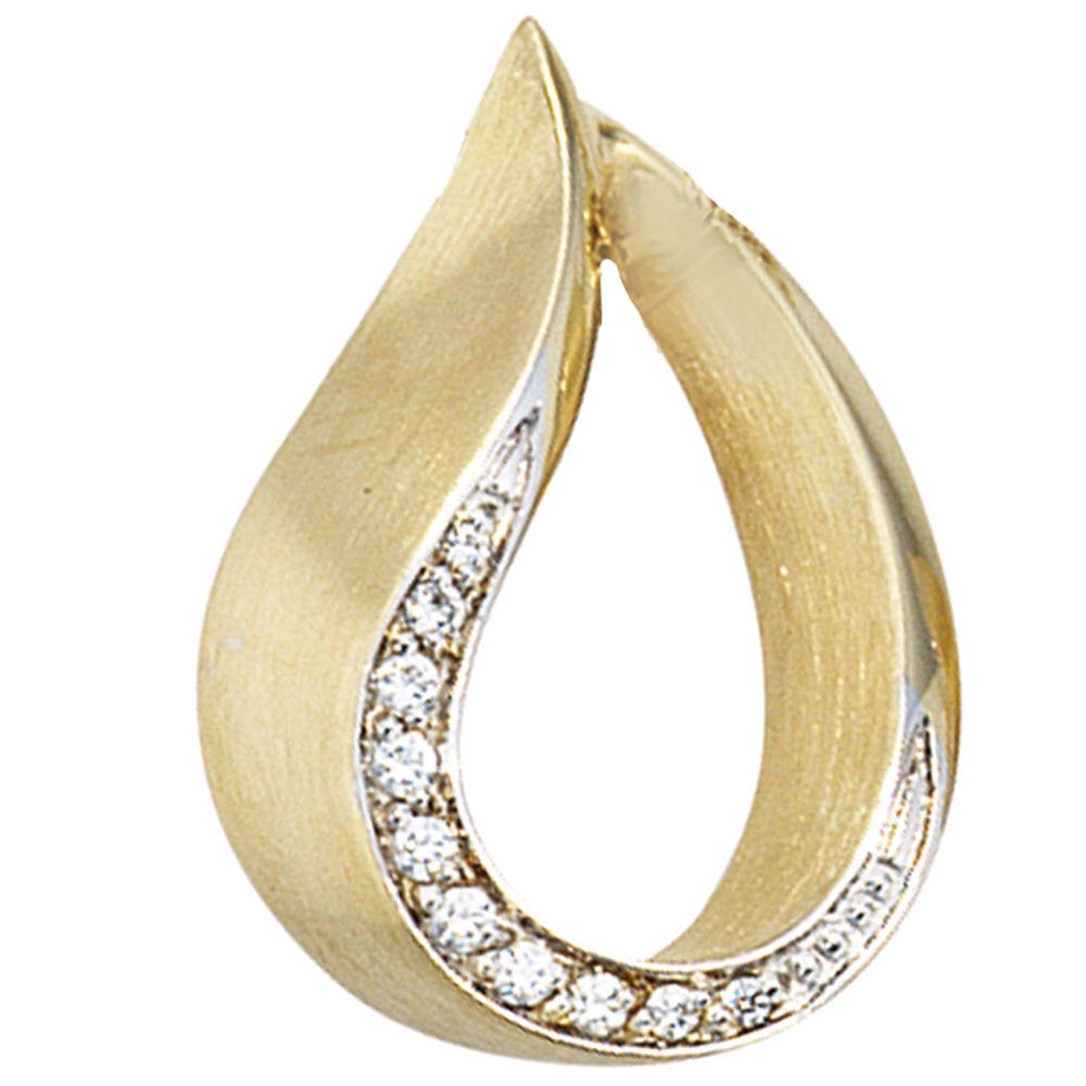 Anhänger Tropfen 585 Gelbgold bicolor teilmatt 10 Diamanten Brillanten
