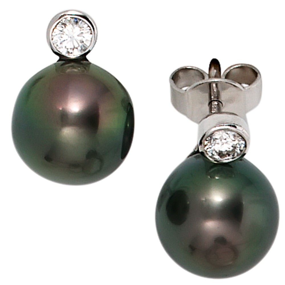 Ohrstecker 585 Weißgold 2 Diamanten Brillanten 2 Tahiti Perlen Ohrringe