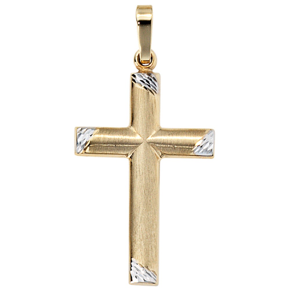 Anhänger Kreuz 333 Gelbgold bicolor mattiert Kreuzanhänger Goldkreuz