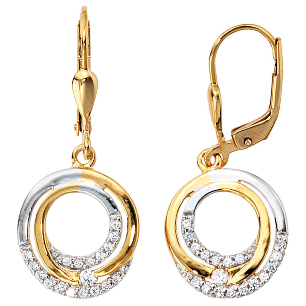 Boutons 333 Gelbgold bicolor mit Zirkonia Ohrringe Ohrhänger Goldohrringe
