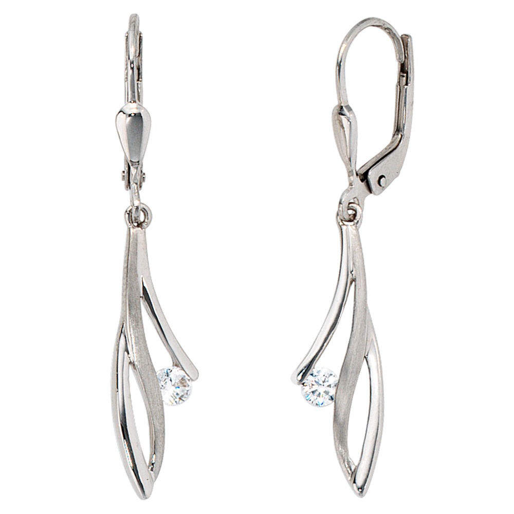 Boutons 333 Gold Weißgold mattiert 2 Zirkonia Ohrringe Ohrhänger Goldohrringe