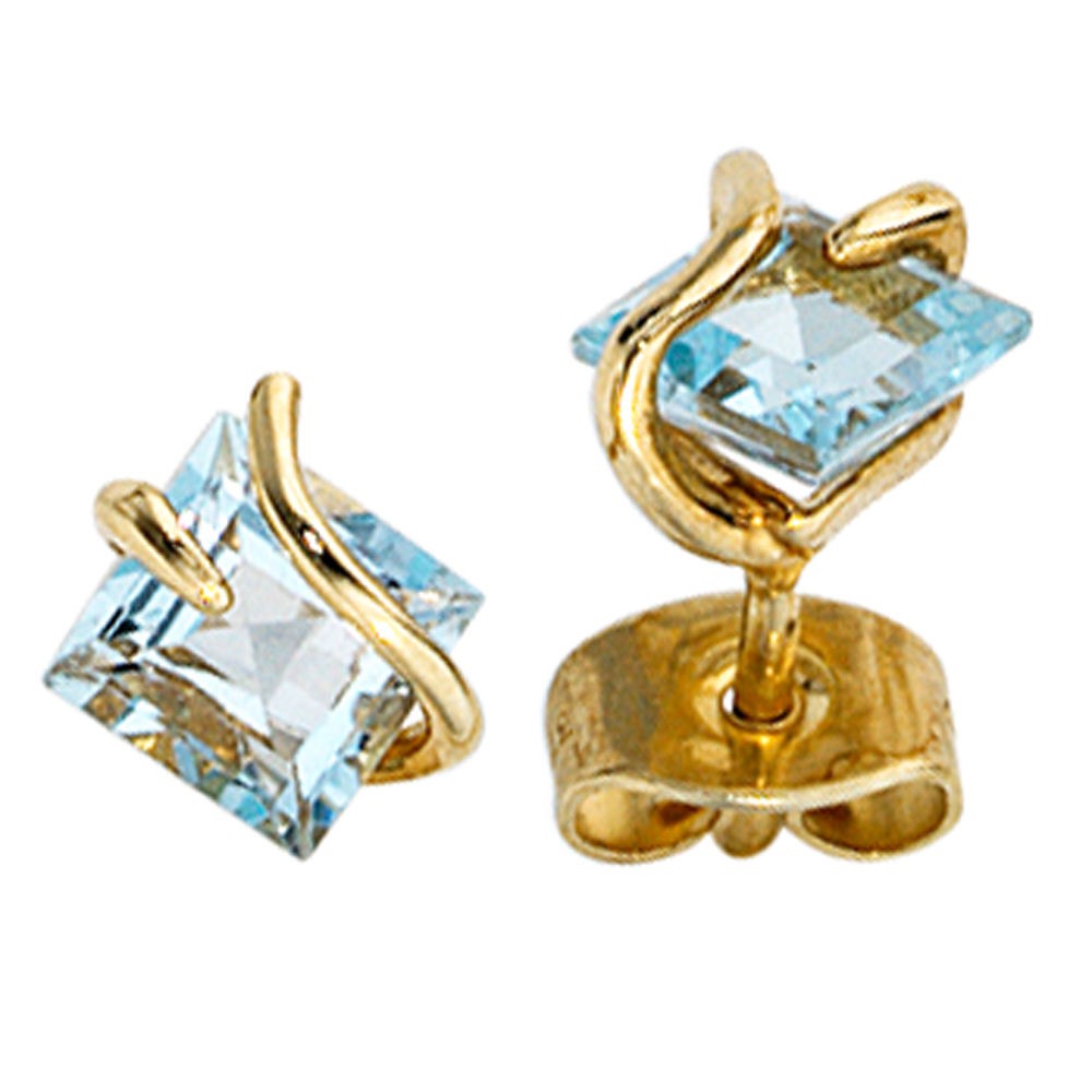 Ohrstecker quadratisch 375 Gelbgold 2 Edeltopase hellblau blau Ohrringe