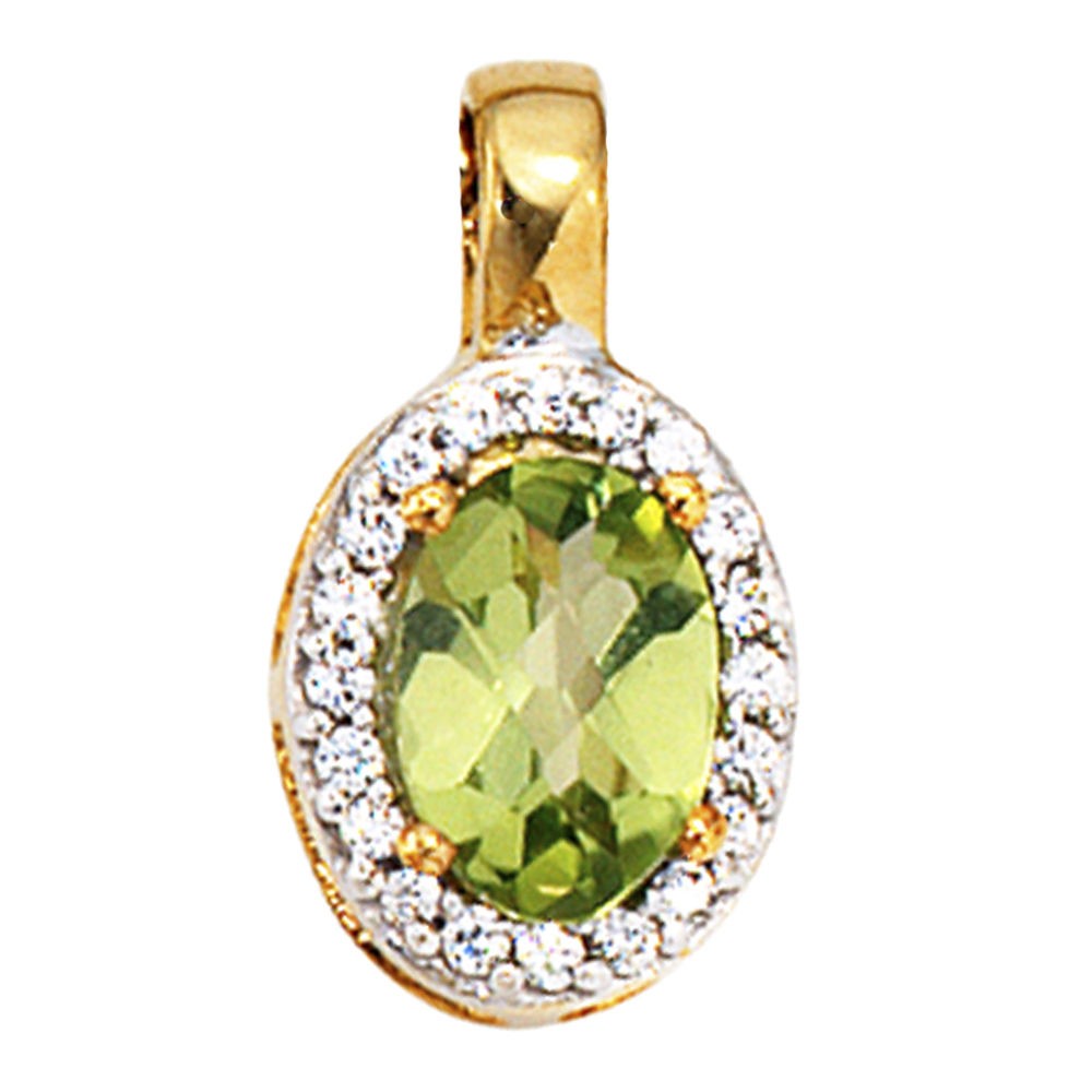 Anhänger oval 585 Gelbgold bicolor 1 Peridot grün 20 Diamanten