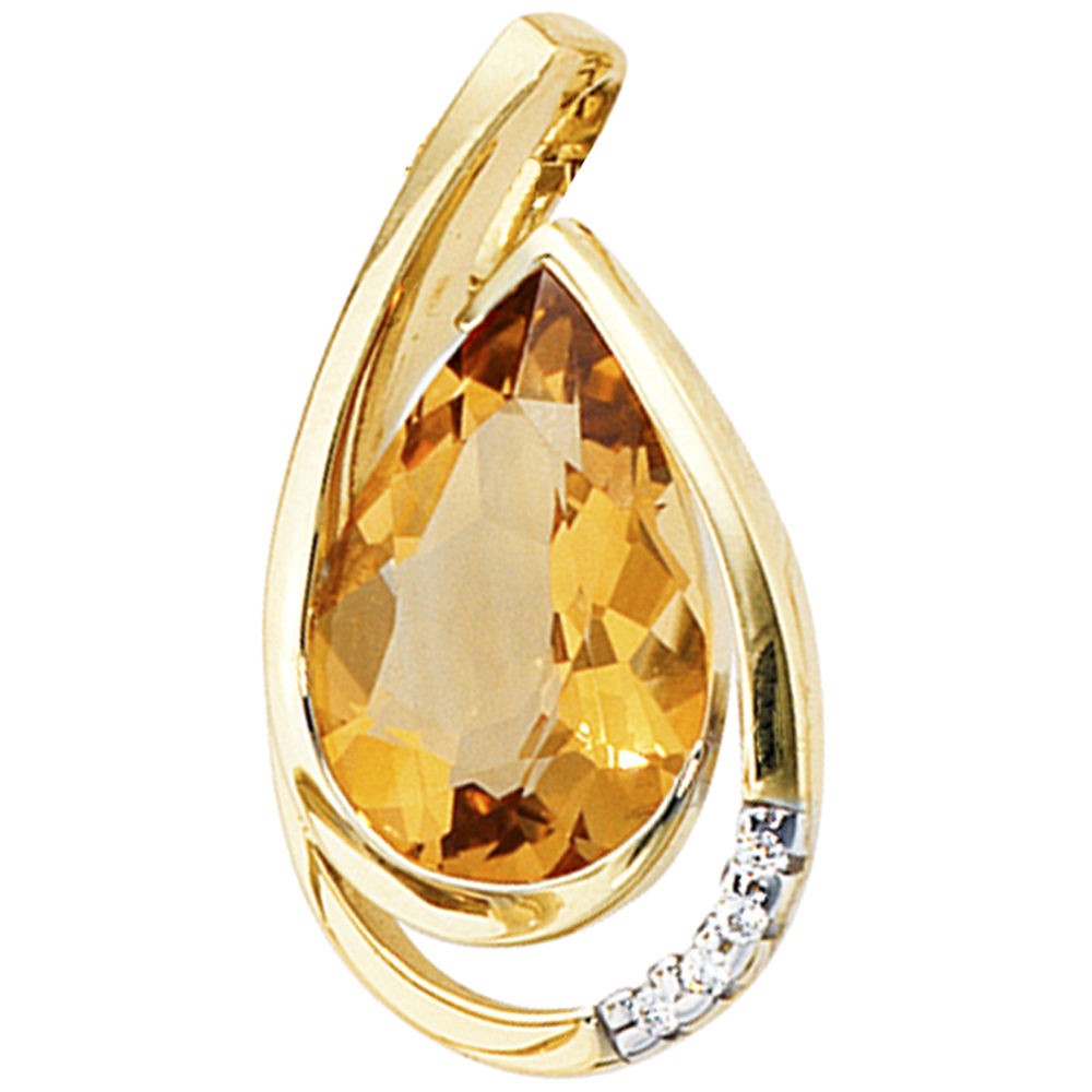 Anhänger Tropfen 585 Gelbgold 4 Diamanten Brillanten 1 Citrin Goldanhänger