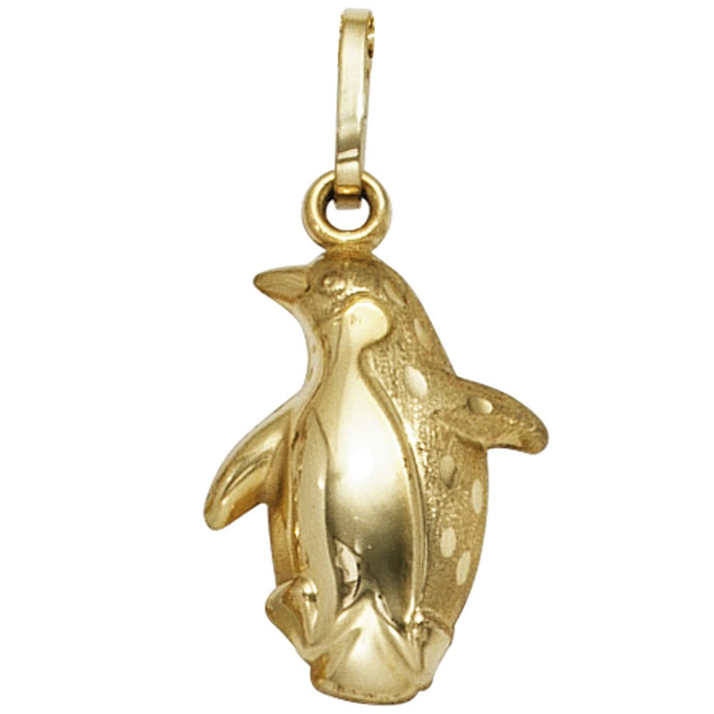 Kinder Anhänger Pinguin 333 Gelbgold mattiert Kinderanhänger