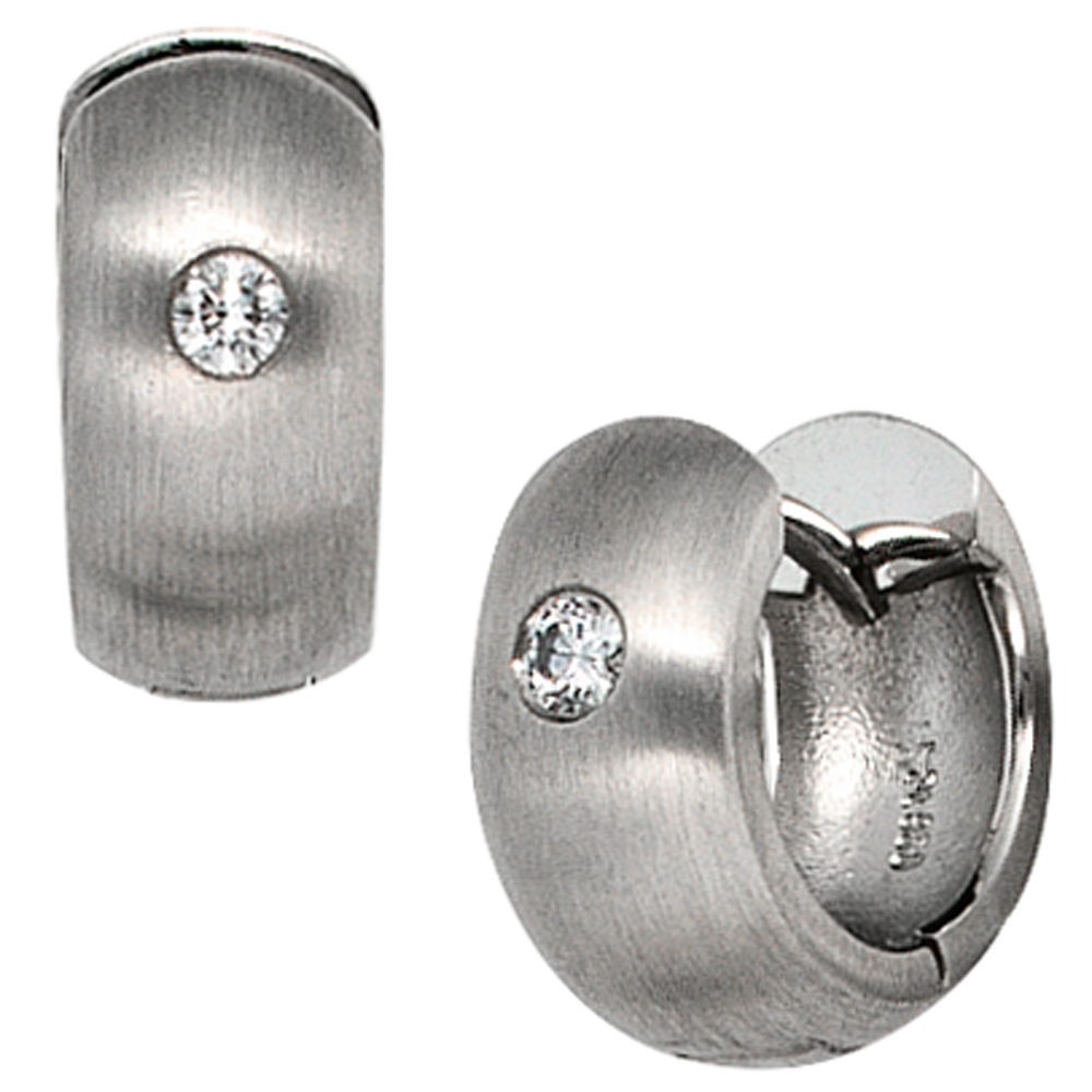 Creolen breit 950 Platin mattiert 2 Diamanten Brillanten Ohrringe Platinohrringe