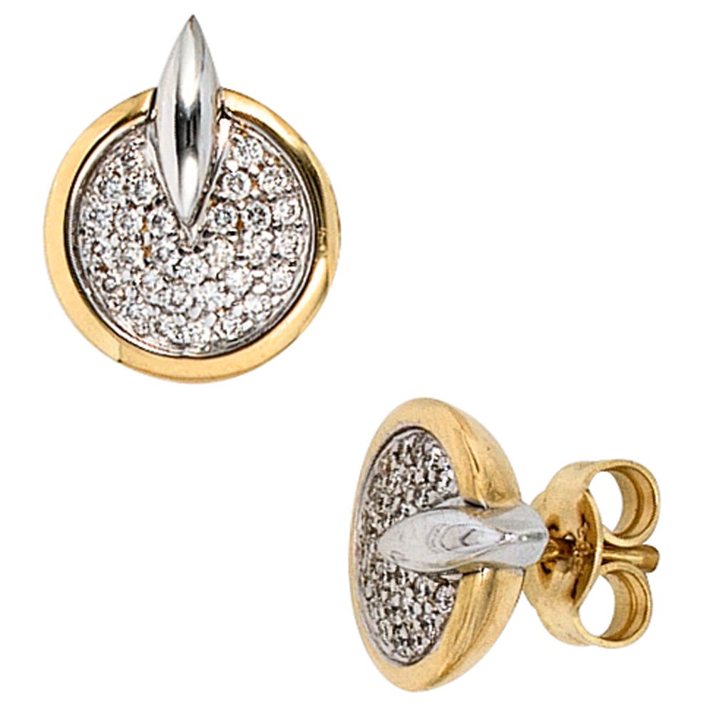 Ohrstecker 585 Gelbgold Weißgold bicolor 60 Diamanten Brillanten Ohrringe