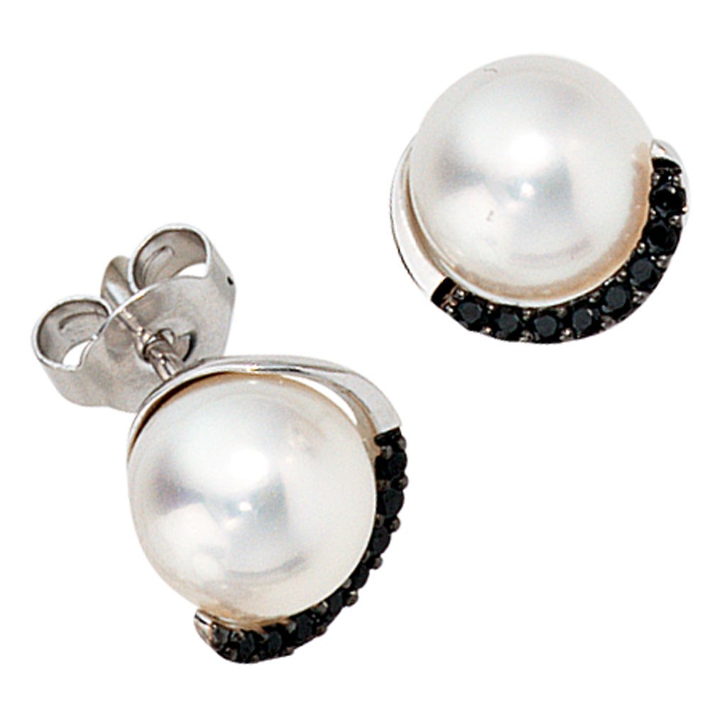 Ohrstecker 585 Weißgold 16 Diamanten Brillanten 2 Süßwasser Perlen Ohrringe
