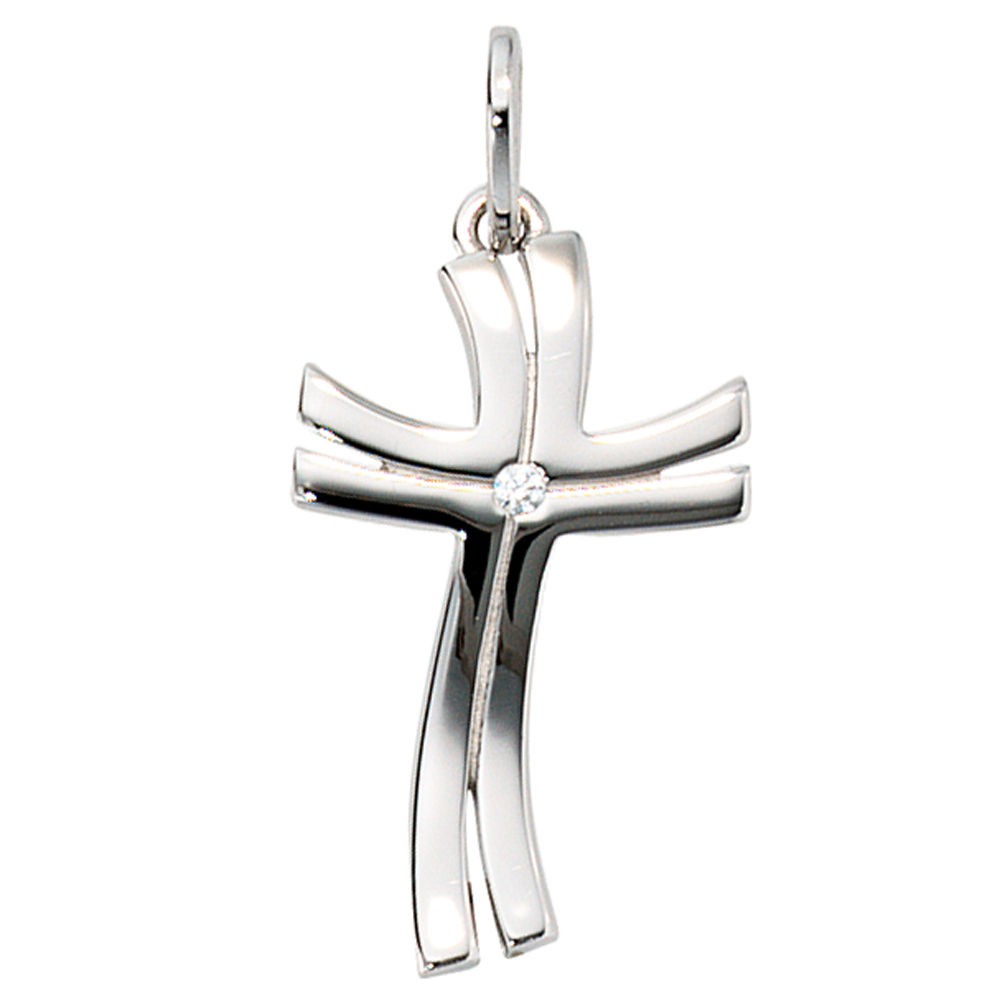 Anhänger Kreuz 585 Weißgold 1 Diamant Brillant Kreuzanhänger Goldkreuz