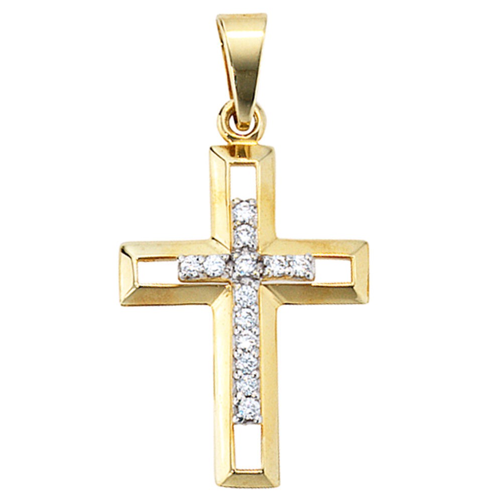 Anhänger Kreuz 333 Gelbgold 13 Zirkonia Kreuzanhänger Goldkreuz