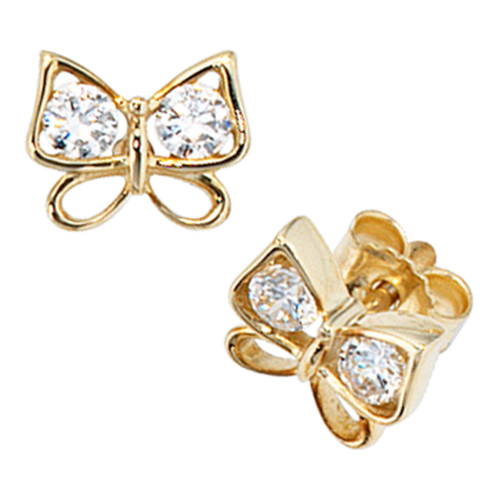 Ohrstecker Schmetterling 333 Gelbgold 4 Zirkonia Ohrringe Goldohrstecker