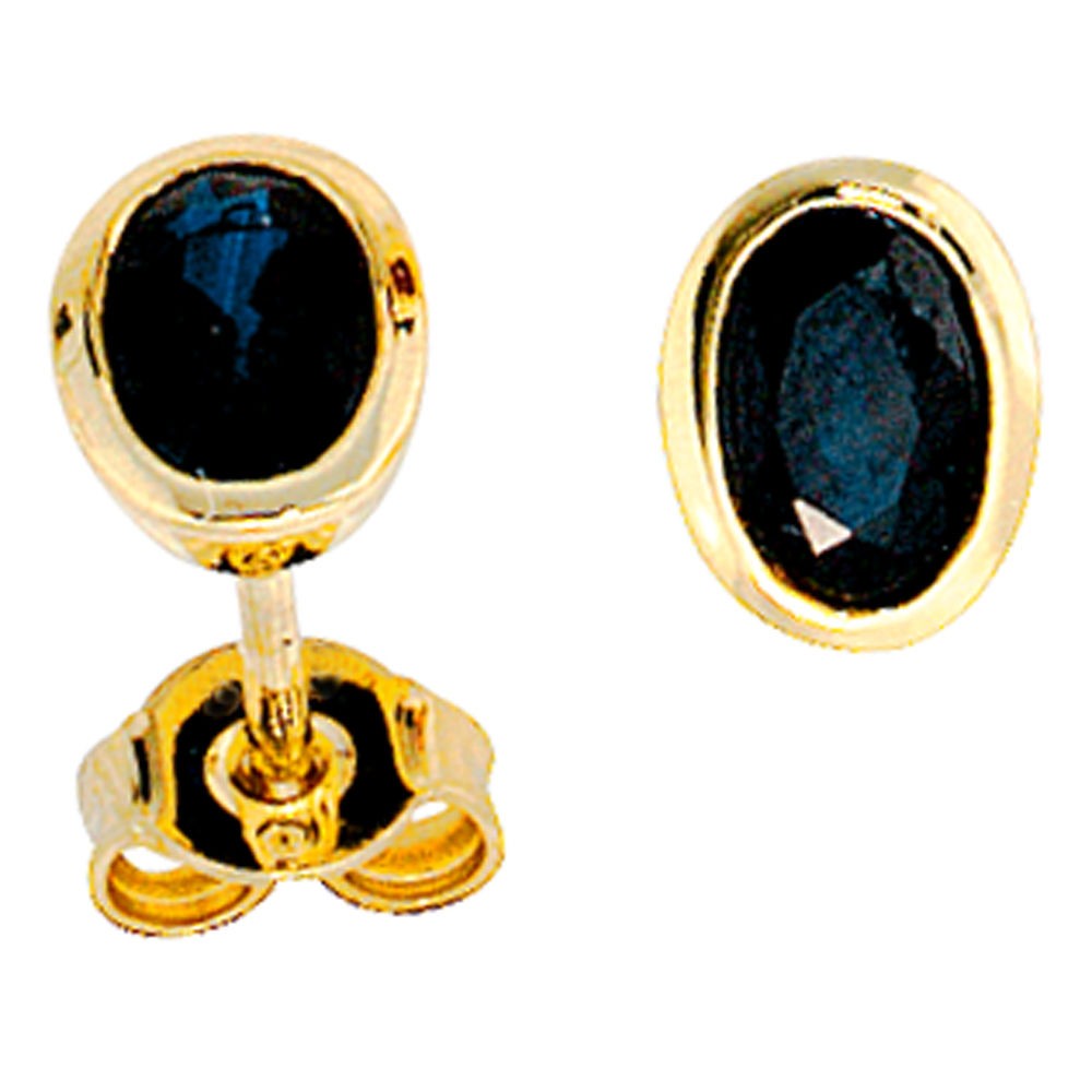 Ohrstecker oval 585 Gelbgold 2 Safire blau Ohrringe Goldohrstecker