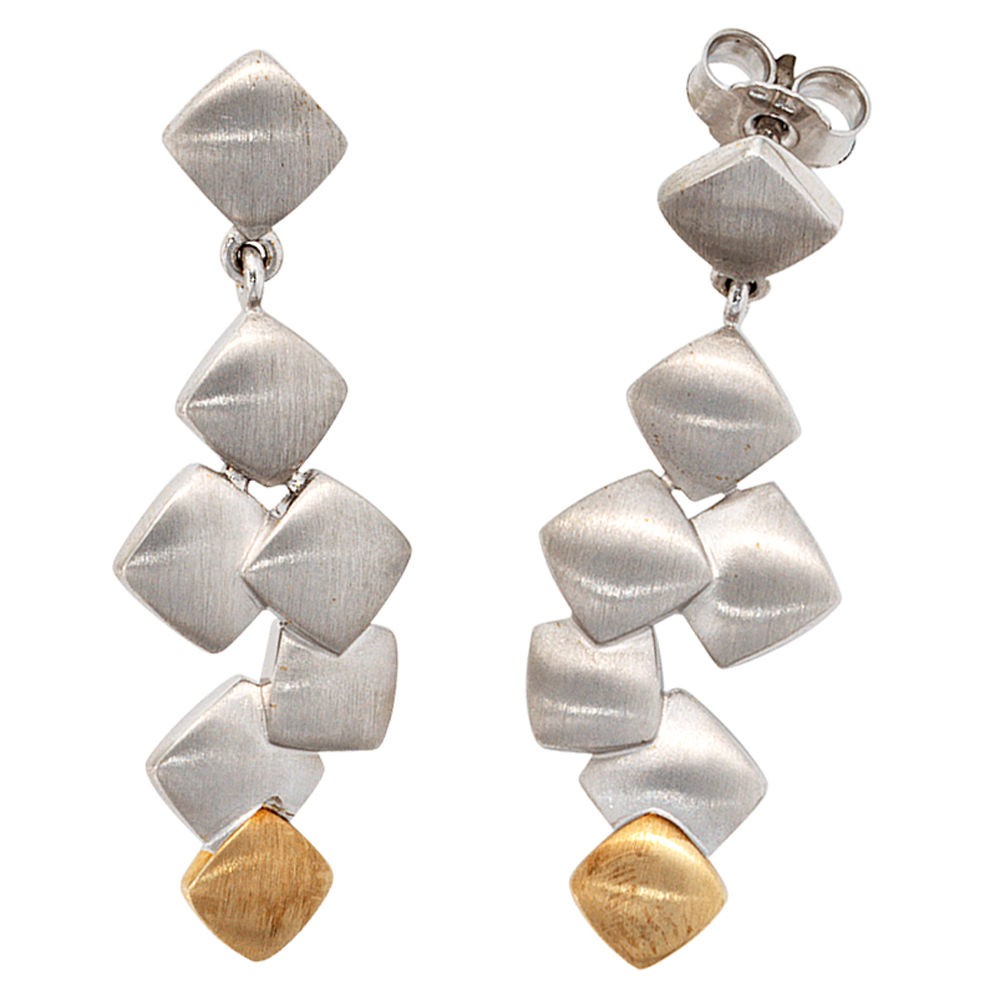 Ohrhänger 925 Sterling Silber mit 585 Gelbgold bicolor mattiert Ohrringe