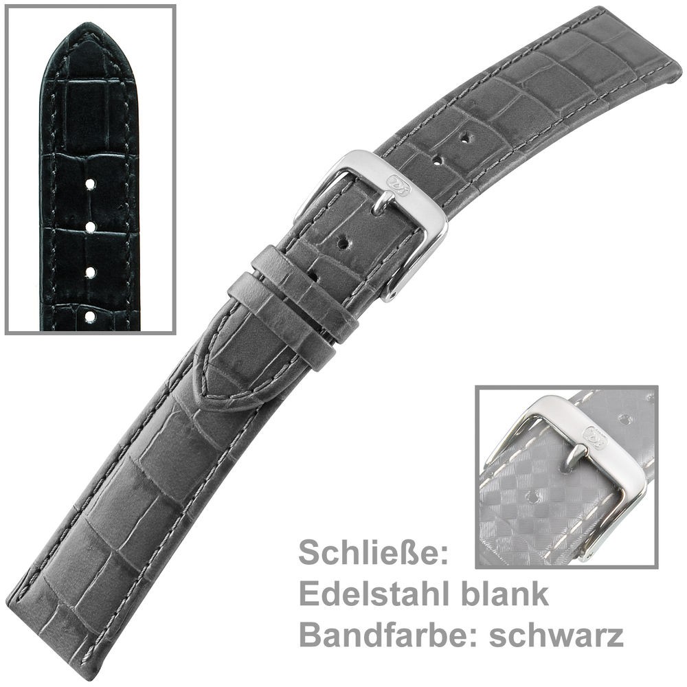 Uhrenarmband Men 18mm Louisiana Prägung auf Kalbleder schwarz