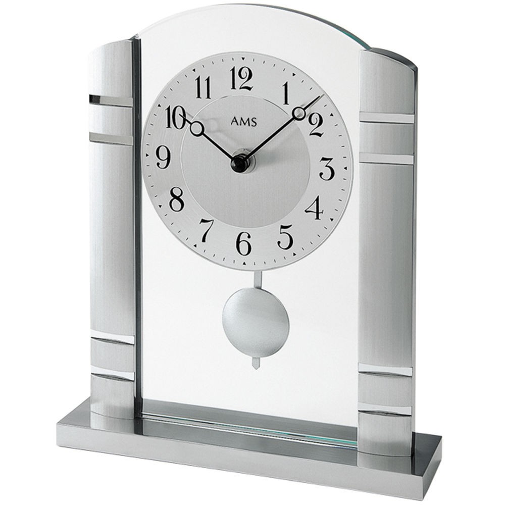 Tischuhr Quarz mit Pendel silbern Metall mit Aluminium und Glas