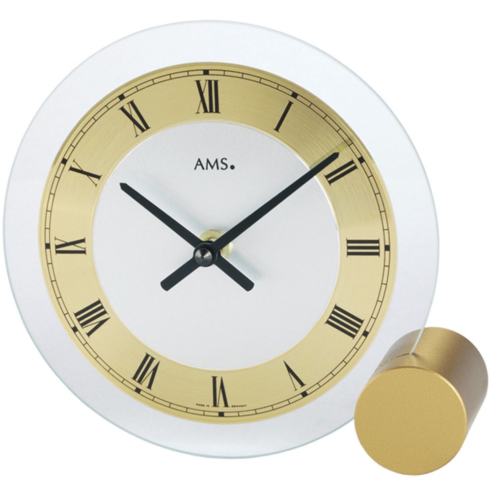 Tischuhr Quarz golden rund modern Metall mit Glas römische Ziffern