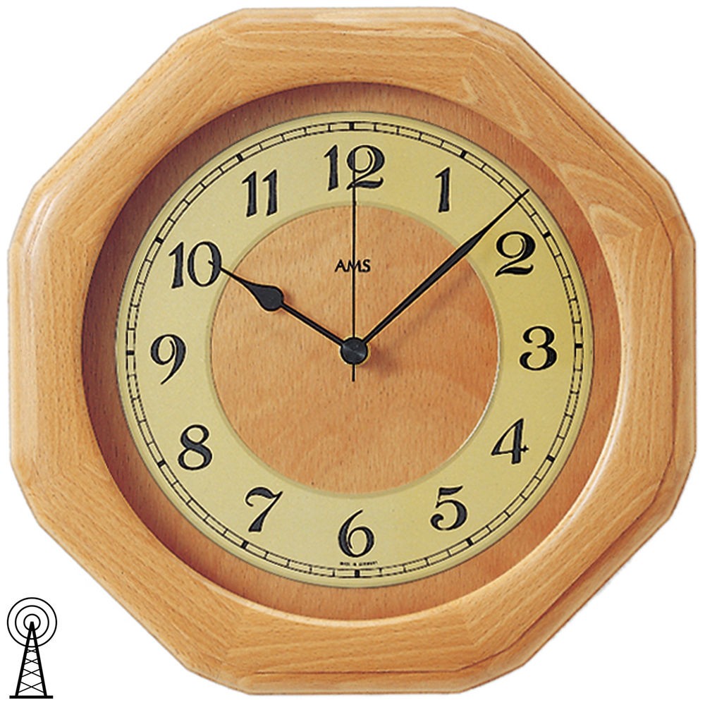 Funkwanduhr analog eckig achteckig Holz Buche massiv