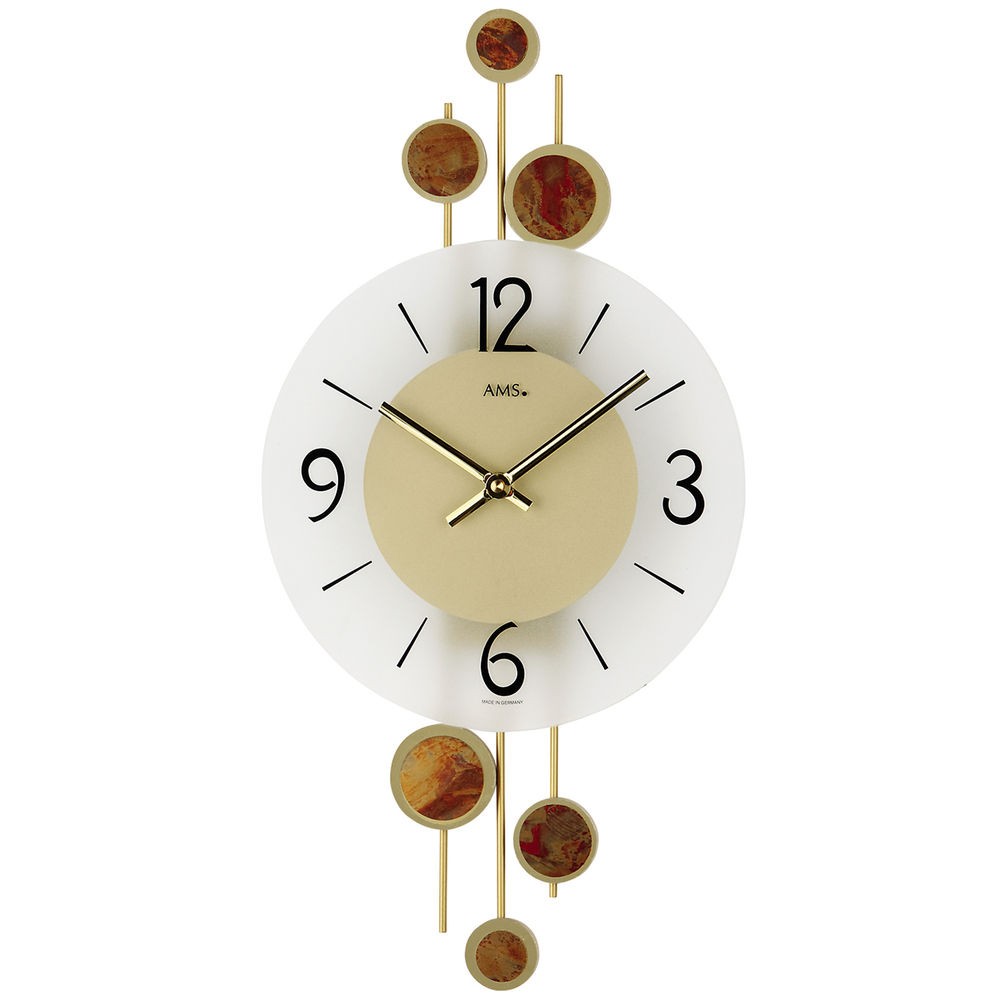 Wanduhr Quarz analog golden modern mit Glas und Metall