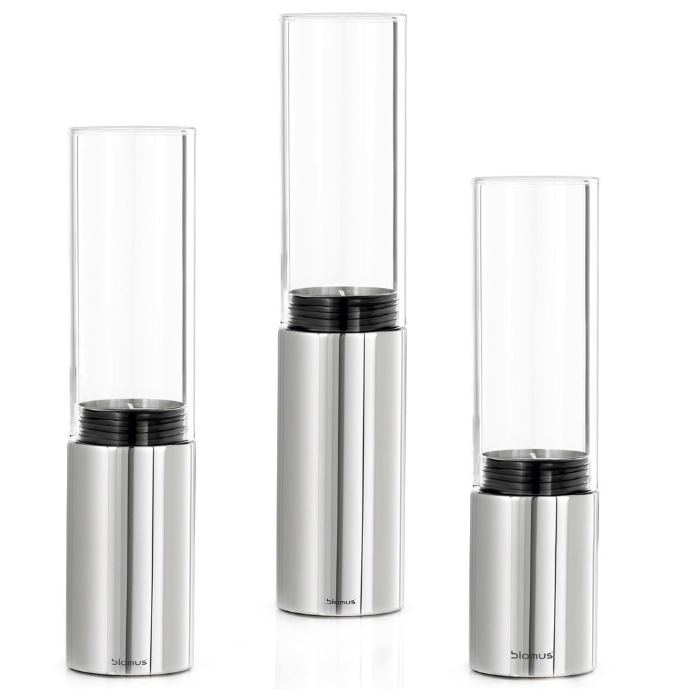 Windlichter-Set FARO 3-teilig Edelstahl poliert mit Glas kombiniert