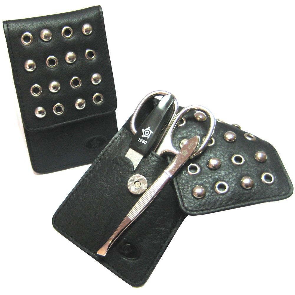 Pfeilring Taschen-Maniküretui, Nappaleder, schwarz, 3-teilige Bestückung