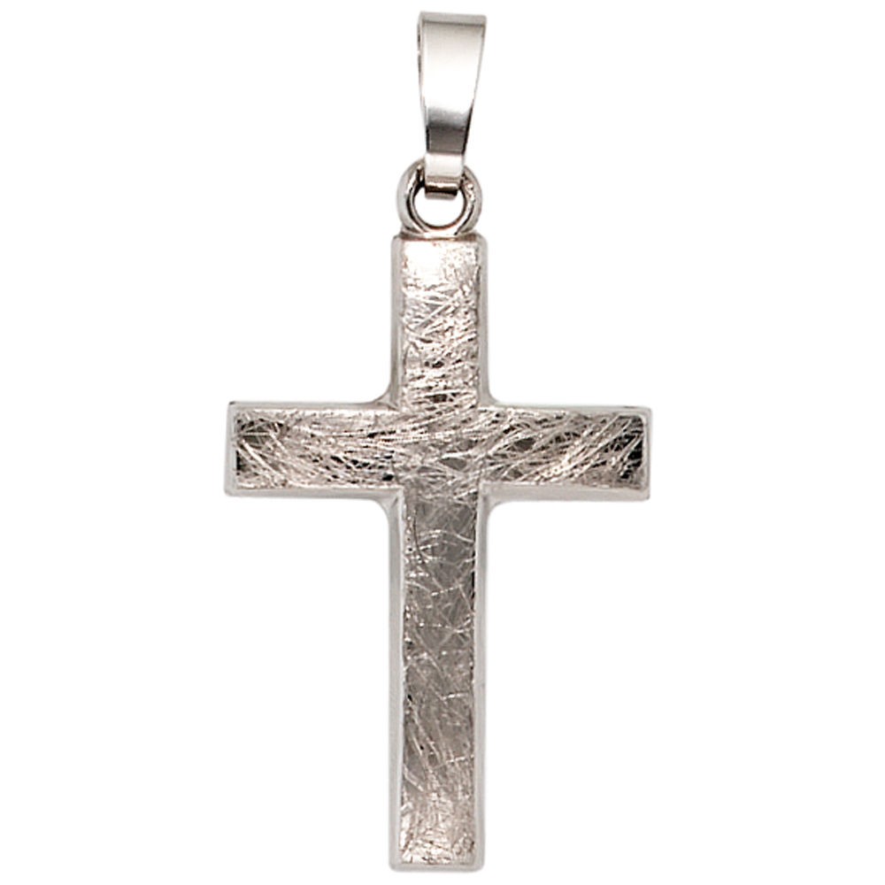Anhänger Kreuz 375 Gold Weißgold eismatt Kreuzanhänger Goldkreuz