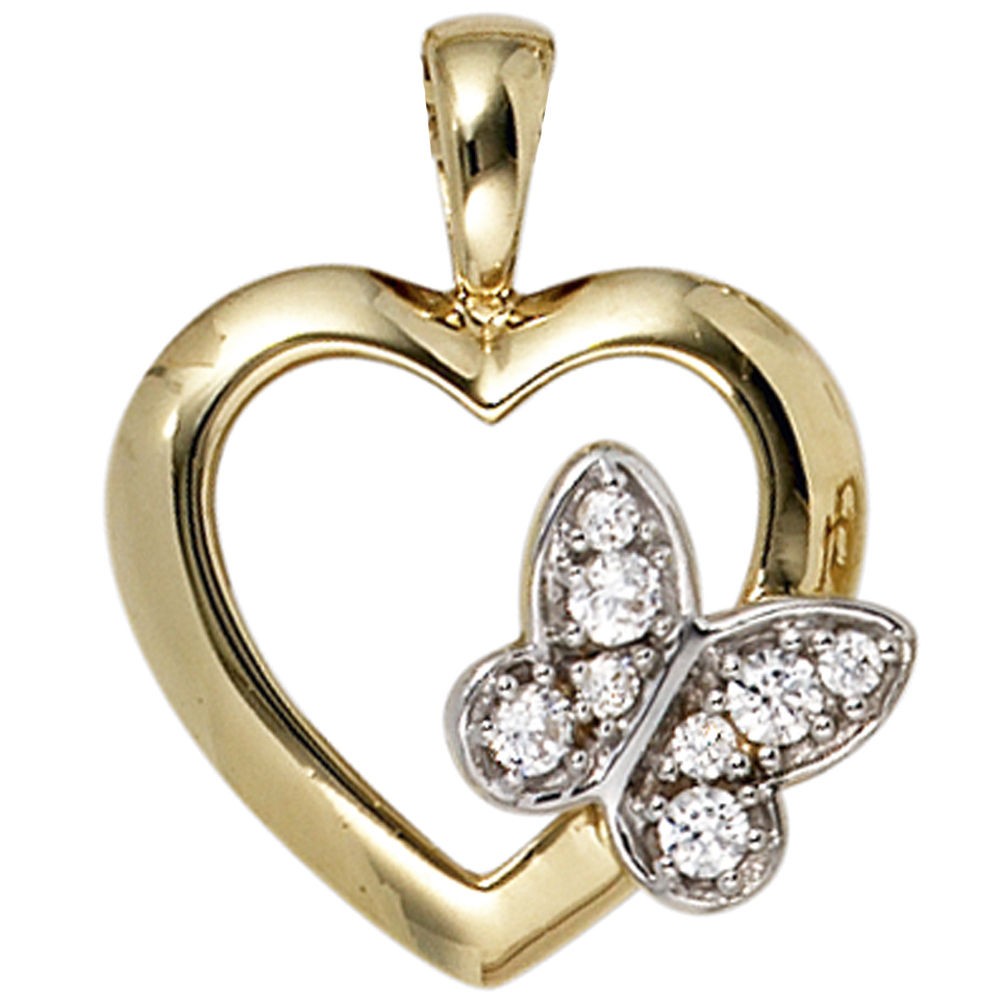 Anhänger Herz Schmetterling 333 Gelbgold 8 Zirkonia Herzanhänger