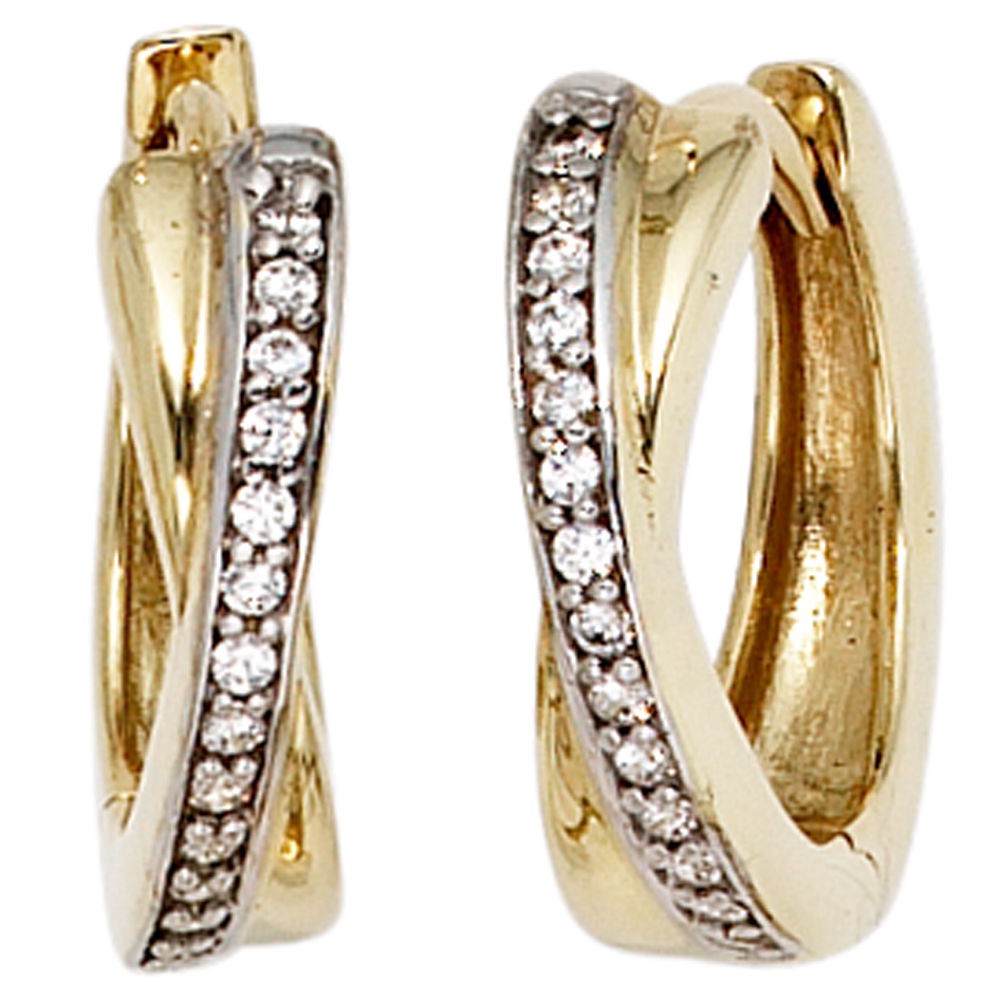 Creolen 333 Gelbgold bicolor 28 Zirkonia Ohrringe Goldohrringe Goldcreolen