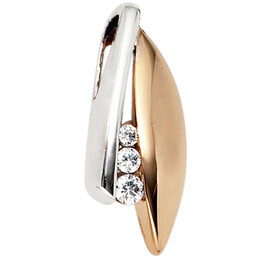 Anhänger 375 Rotgold Weißgold bicolor 3 Zirkonia Goldanhänger