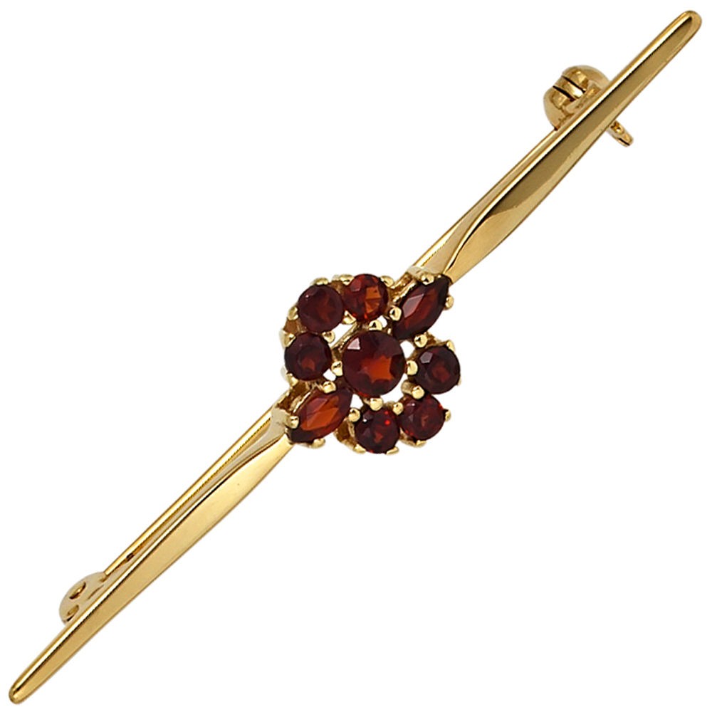 Brosche 375 Gelbgold 9 Granate rot Goldbrosche
