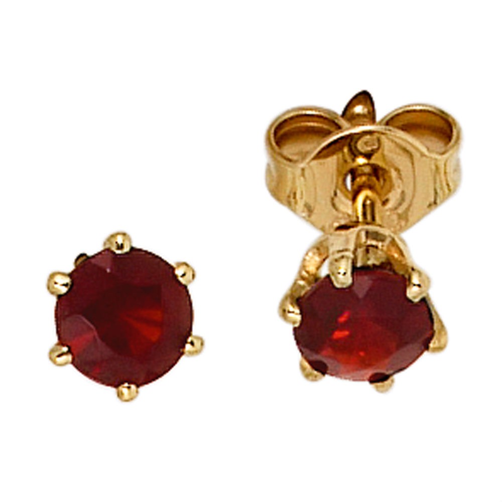 Ohrstecker rund 585 Gelbgold 2 Granate rot Ohrringe Goldohrstecker