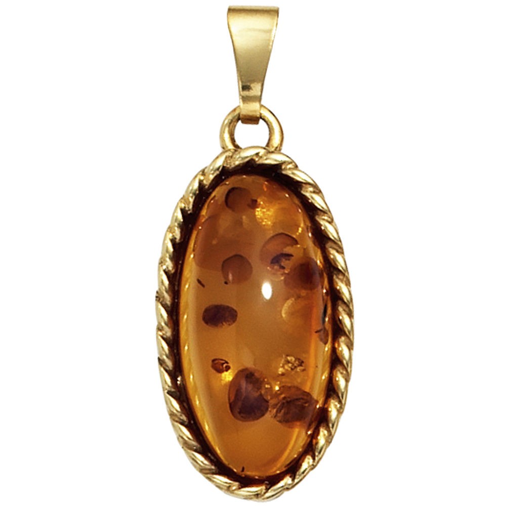 Anhänger oval 375 Gelbgold 1 Bernstein