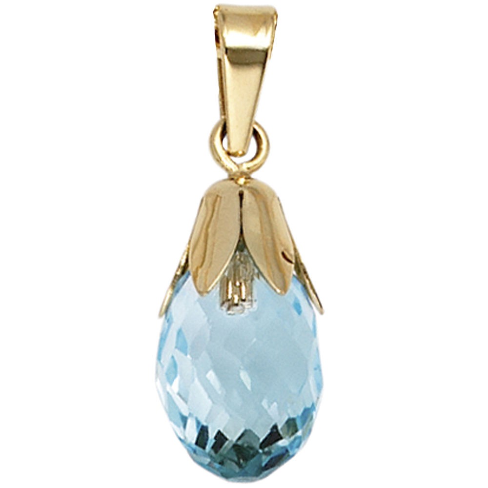 Anhänger Tropfen 333 Gelbgold 1 Blautopas blau Goldanhänger