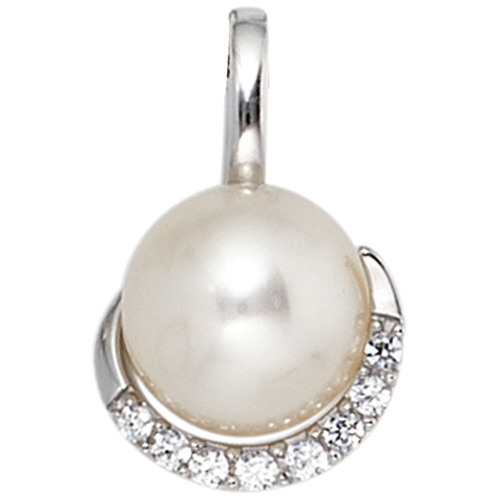 Anhänger 585 Weißgold 1 Süßwasser Perle 8 Diamanten Perlenanhänger