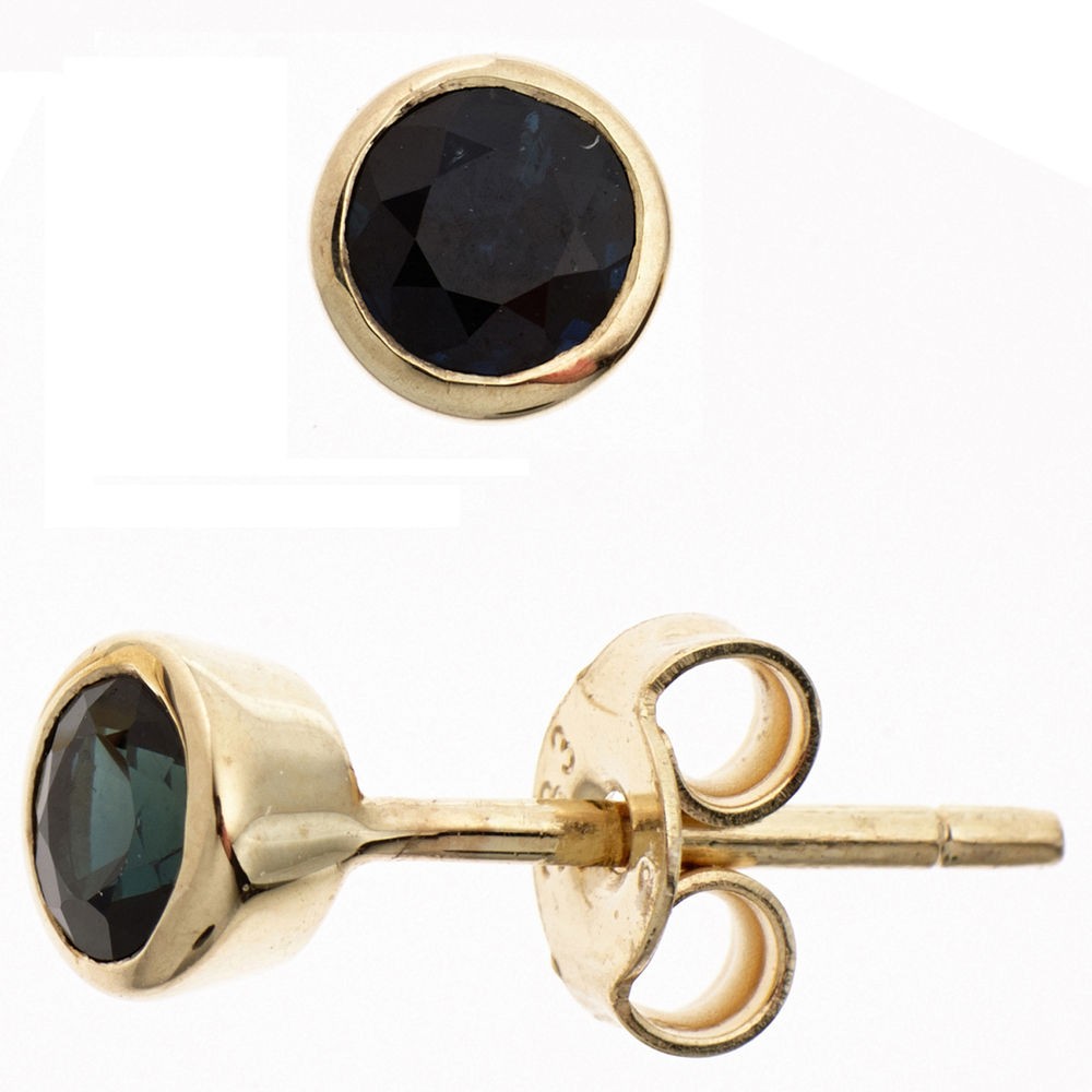 Ohrstecker rund 333 Gelbgold 2 Safire blau Ohrringe Goldohrstecker