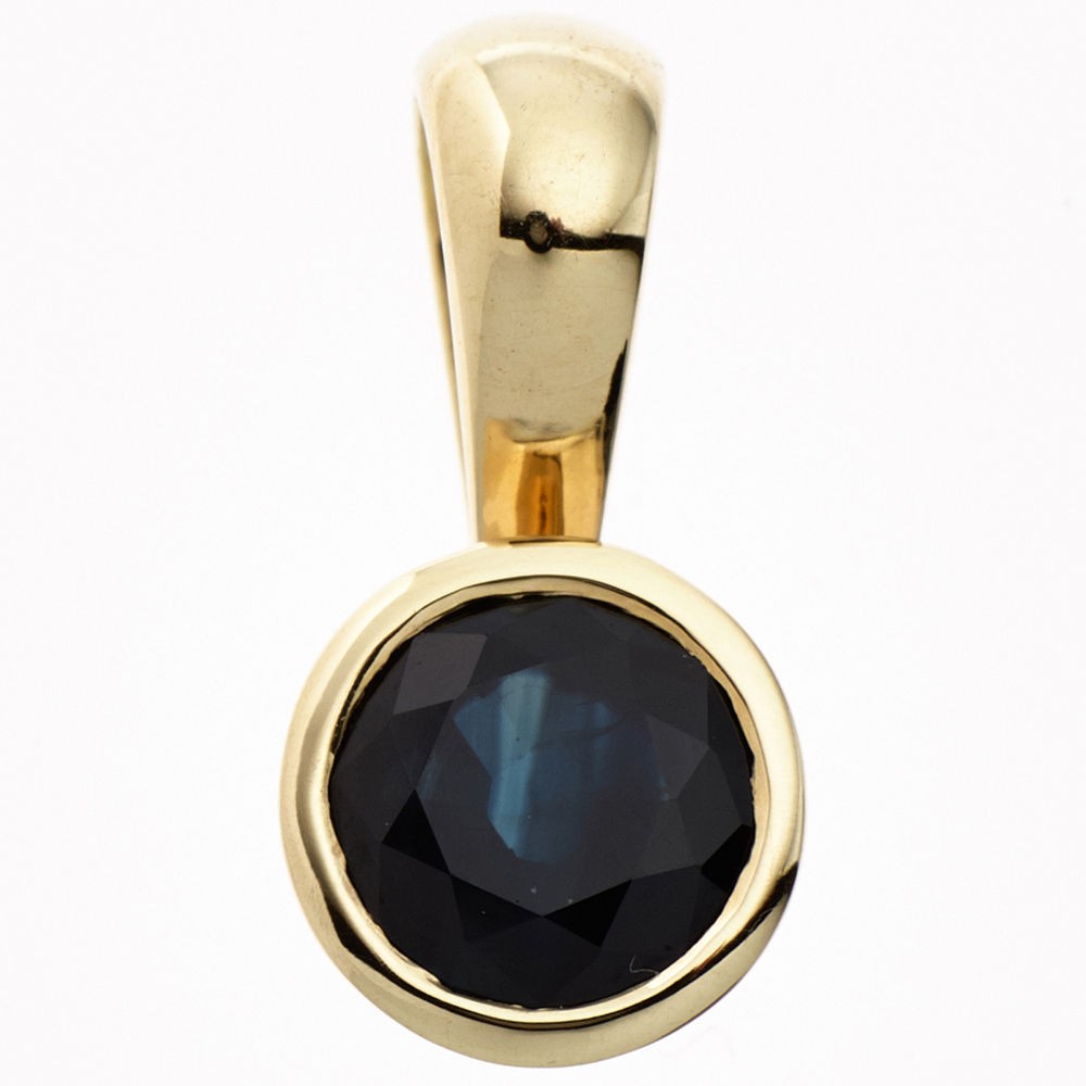 Anhänger rund 333 Gelbgold 1 blauer Safir Goldanhänger