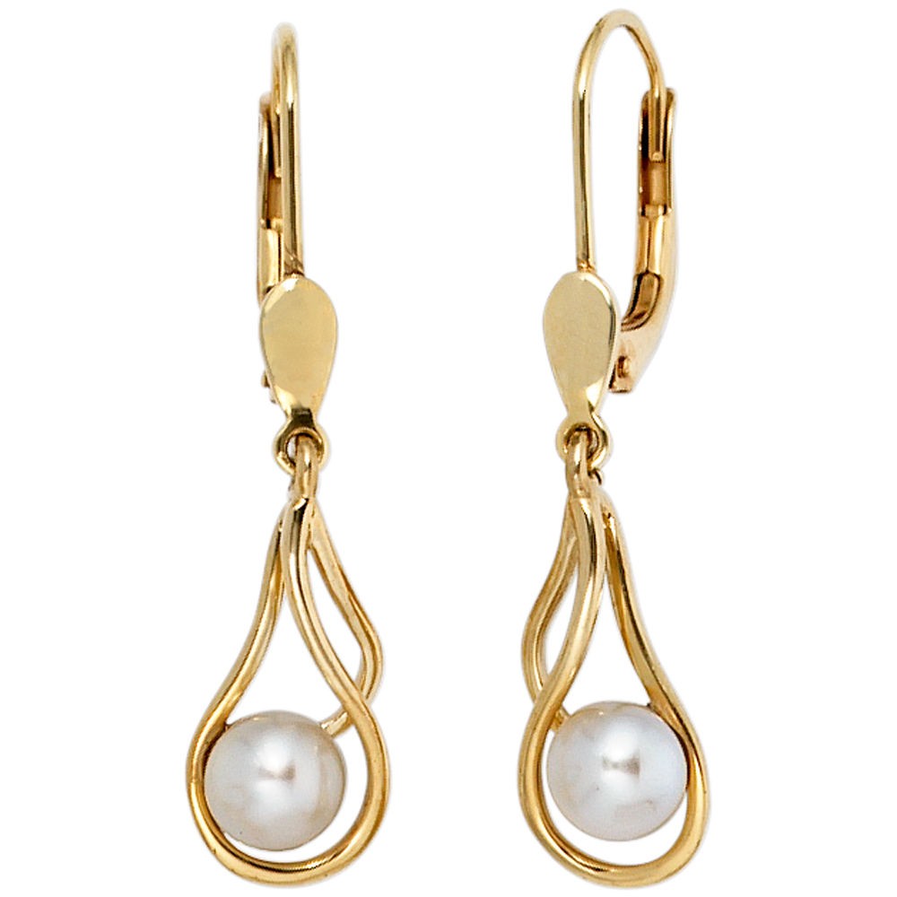 Boutons 585 Gelbgold 2 Süßwasser Perlen Ohrringe Ohrhänger Perlenohrringe
