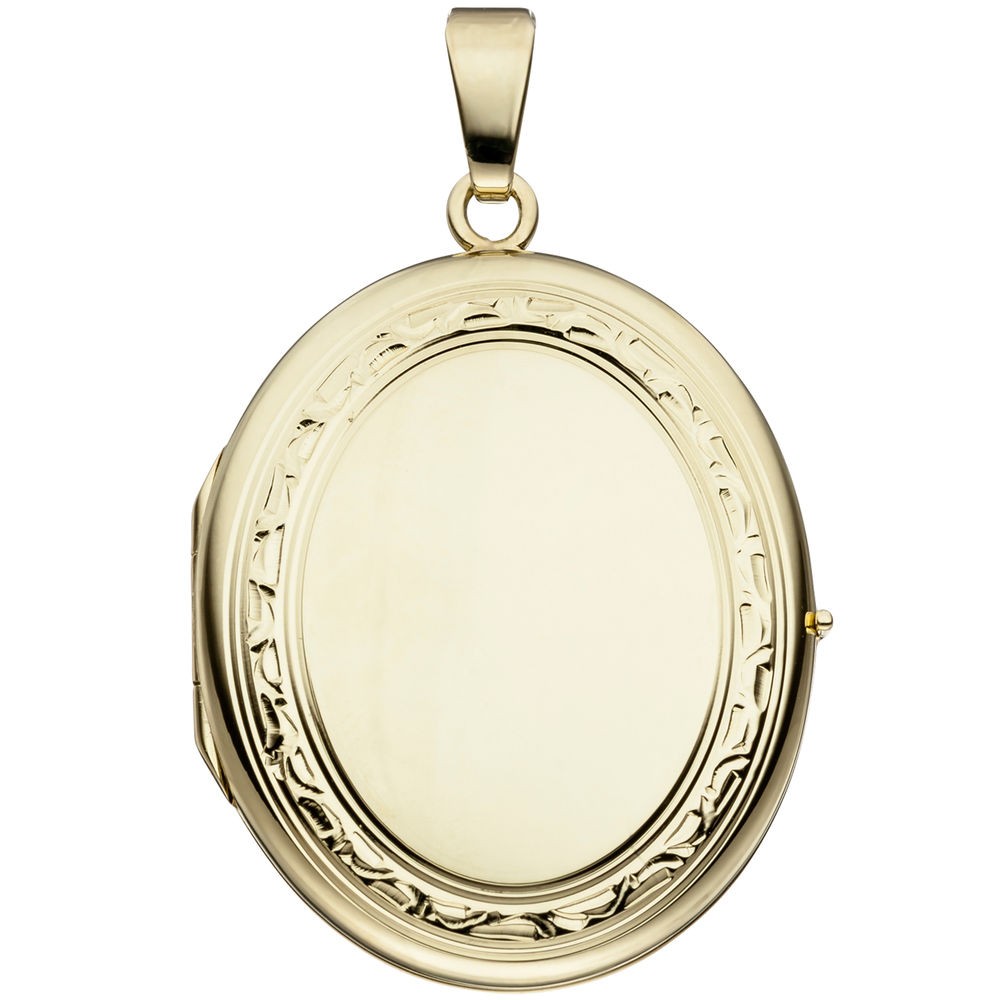 Medaillon oval 585 Gelbgold Anhänger zum Öffnen