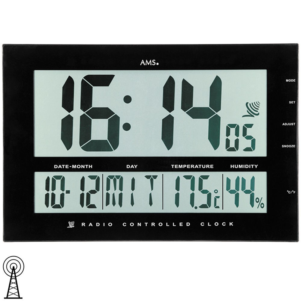 Wanduhr Tischuhr Funk schwarz digital Datum Thermometer Wecker
