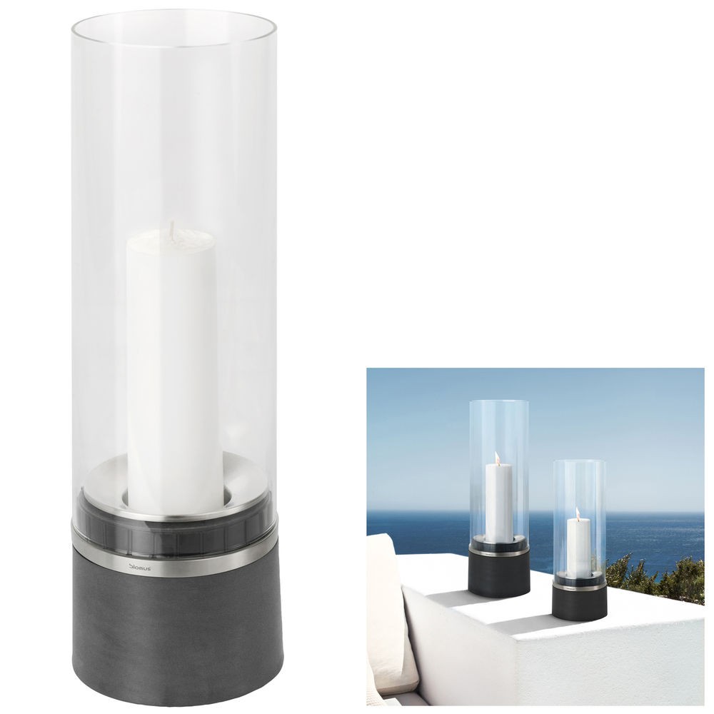 Windlicht PIEDRA Polystone mit Edelstahl matt kombiniert Glasaufsatz