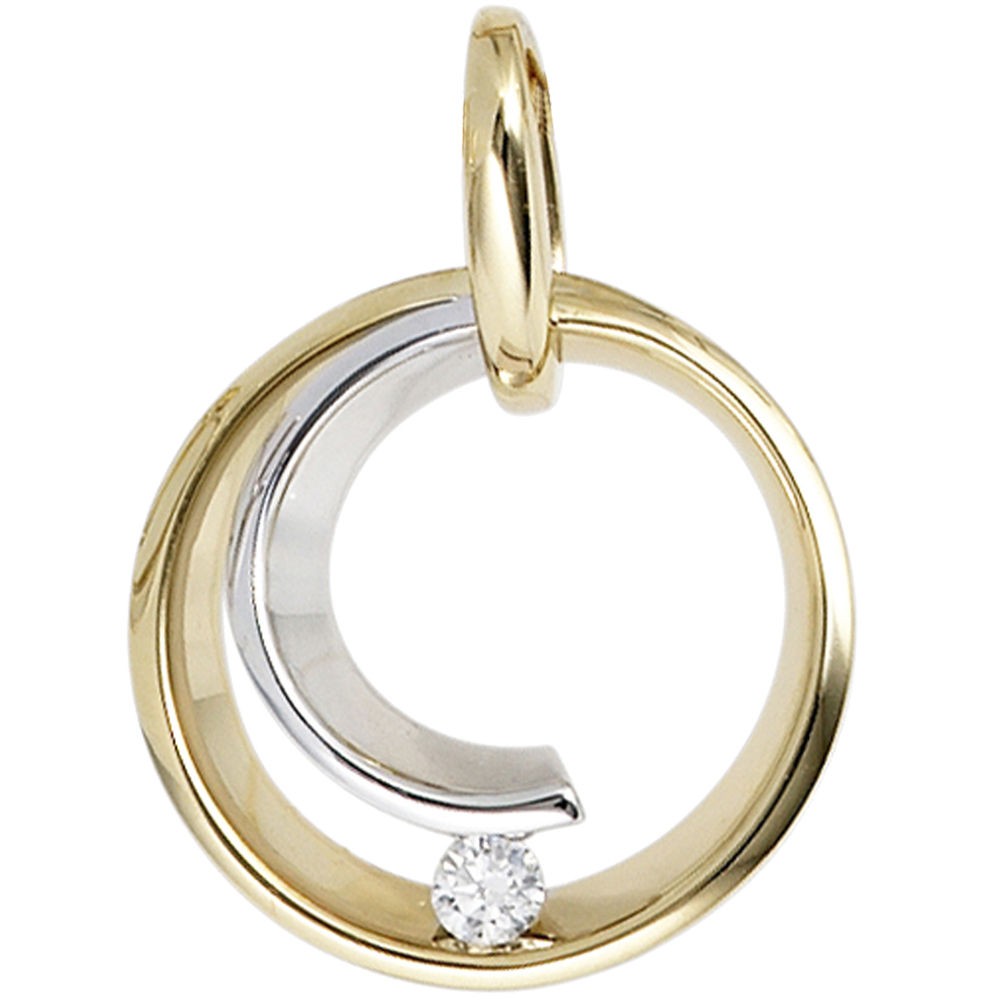 Anhänger rund 585 Gelbgold Weißgold bicolor 1 Diamant Brillant 0,10ct.