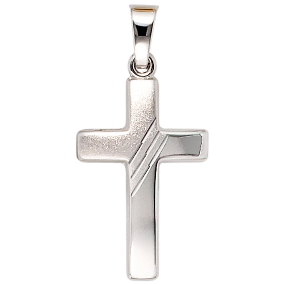 Anhänger Kreuz 333 Gold Weißgold mattiert Kreuzanhänger Goldkreuz