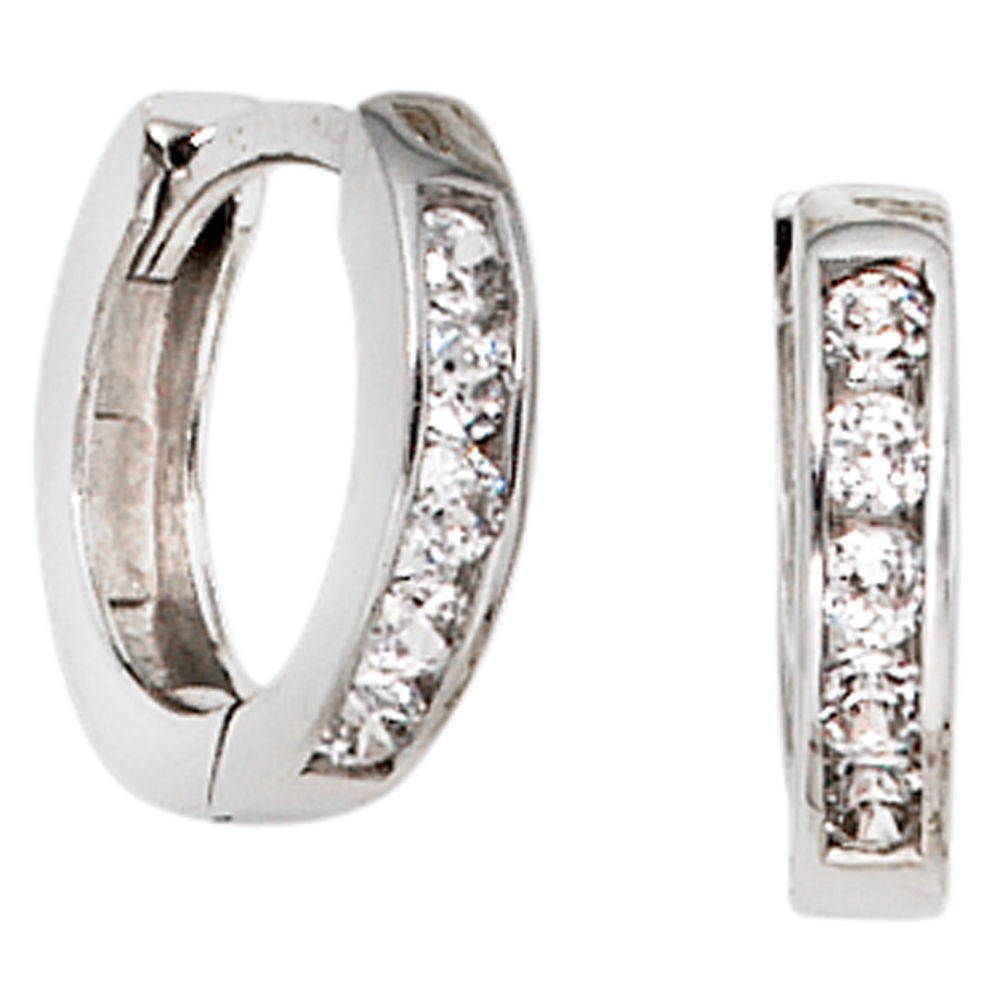 Creolen rund 375 Gold Weißgold 10 Zirkonia Ohrringe Goldohrringe Goldcreolen